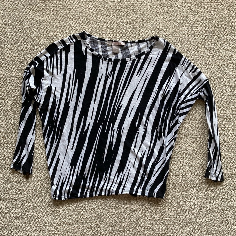 Forever 21 Linen Blend Y2K Slouch Top Zebra Print Long Sleeve Blouse Small EUC